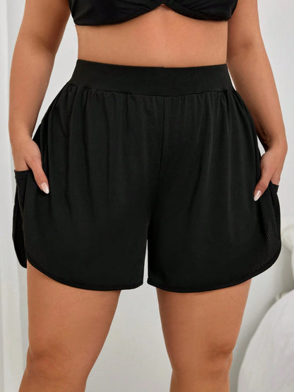 Swim Lushoire Plus Size Women's Solid Color Lining Pocket Beach Pants, Sports Casual Holiday Beach Coverup Summer
