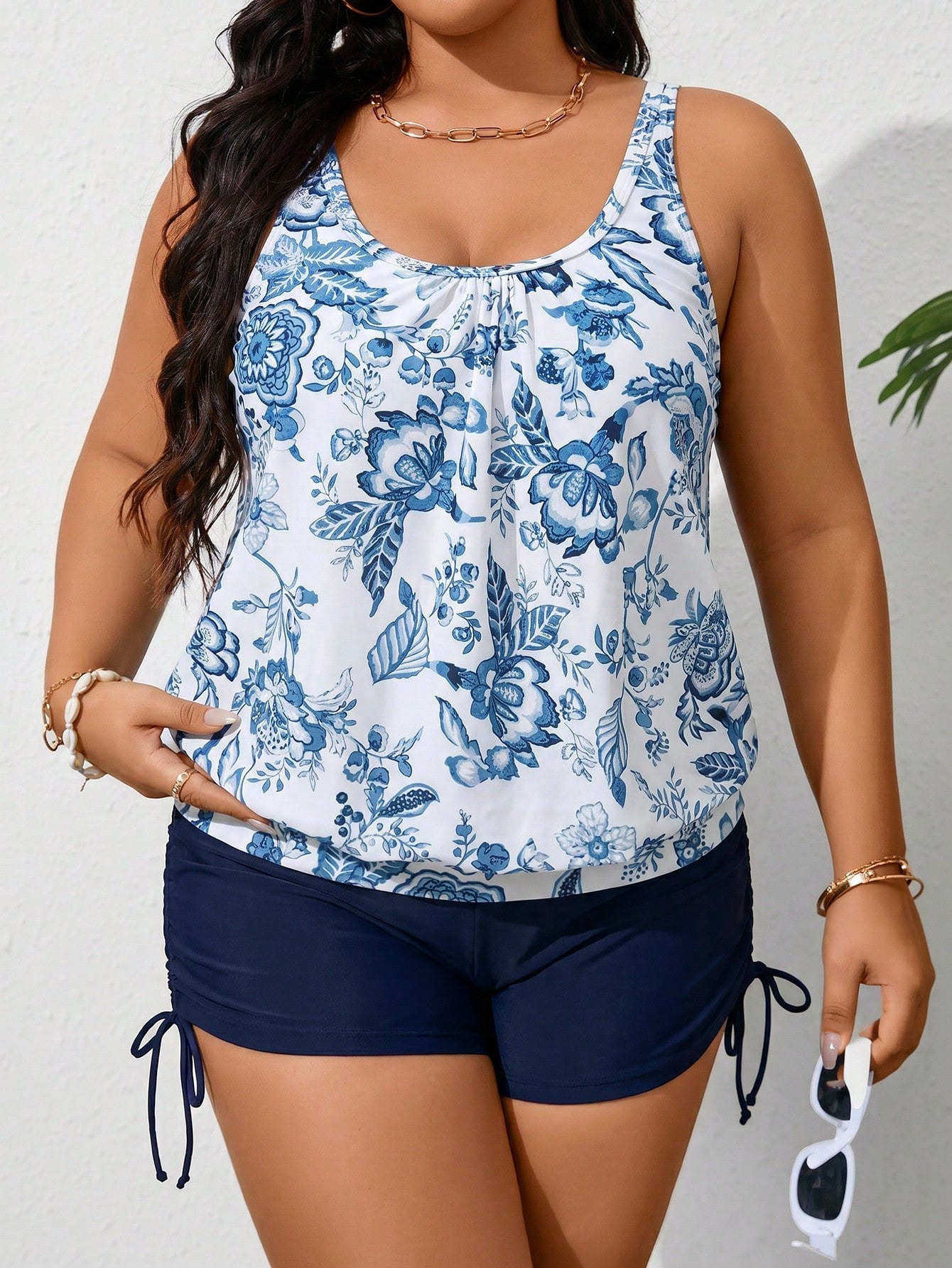 Swim Lushoire Plus Size Women's Summer Beach Print Scoop Neck Versatile Tankini