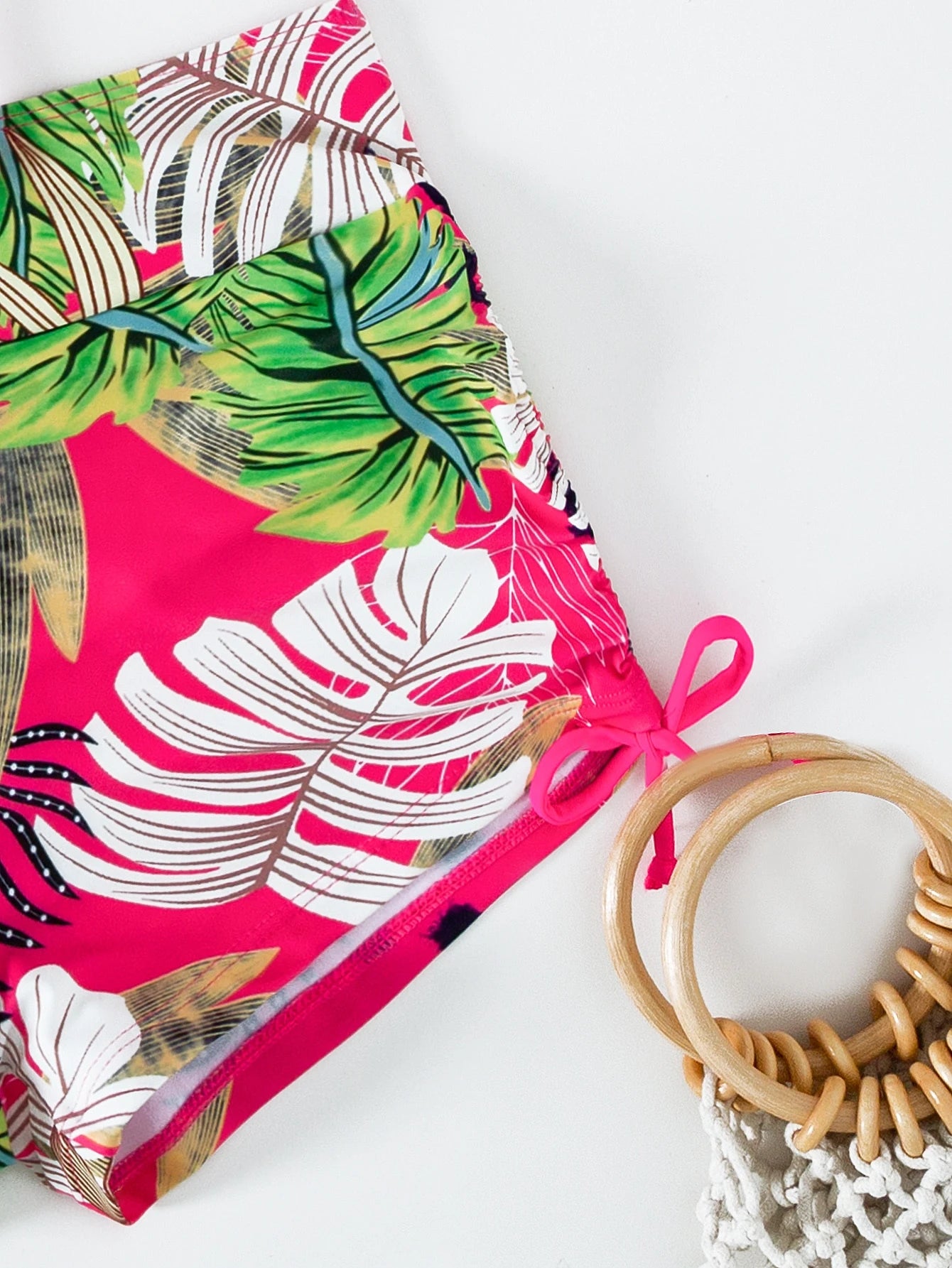 Swim Lushoire Summer Beach Tropical Print Bikini Set Drawstring Cami Bra & Boxer Shorts 2 Piece Bathing Suit