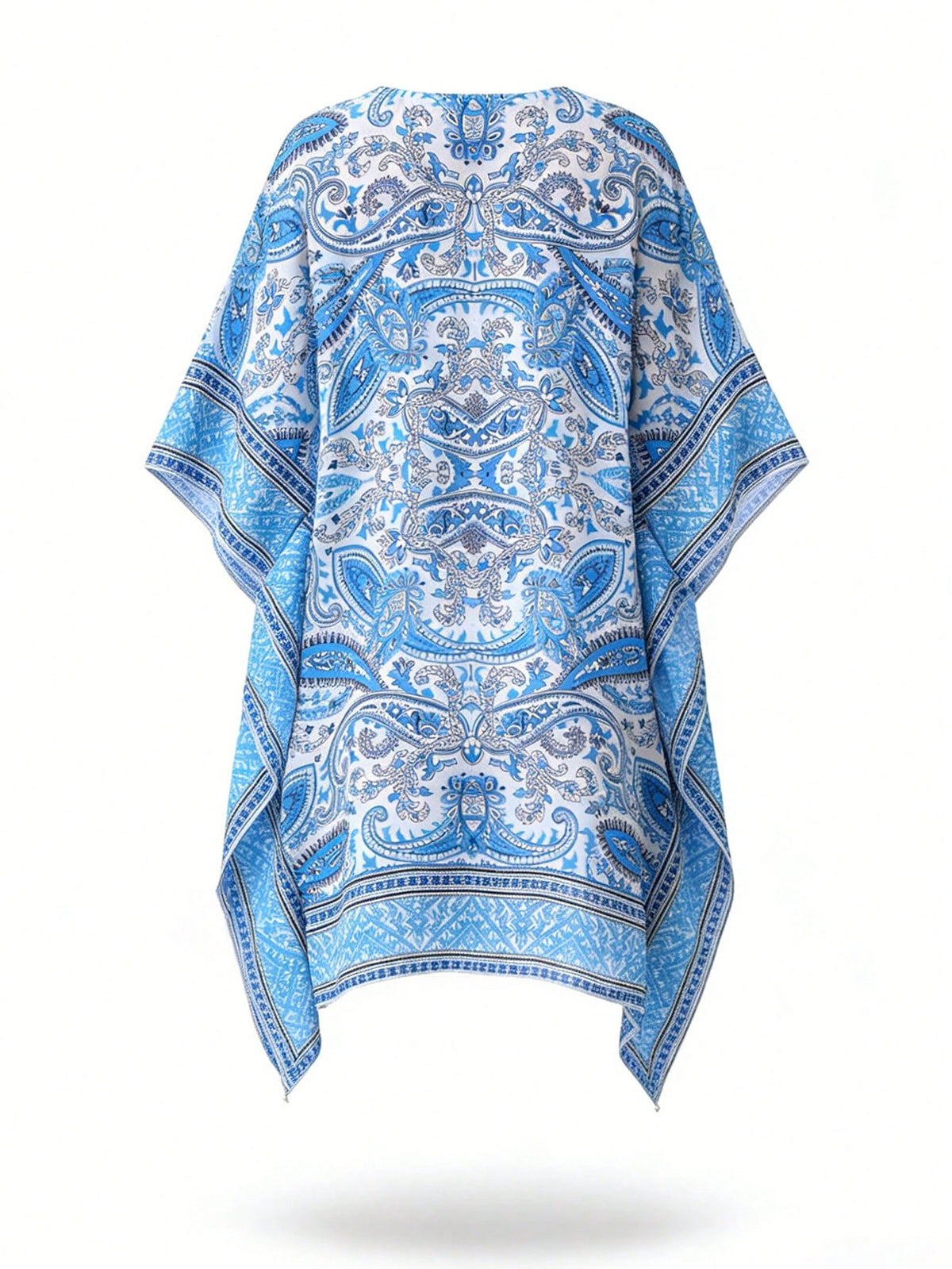 Swim Lushoire Summer Beach Women Holiday Loose Fit Cover Up Dress With Paisley Print V-Neckline And Batwing Sleeves