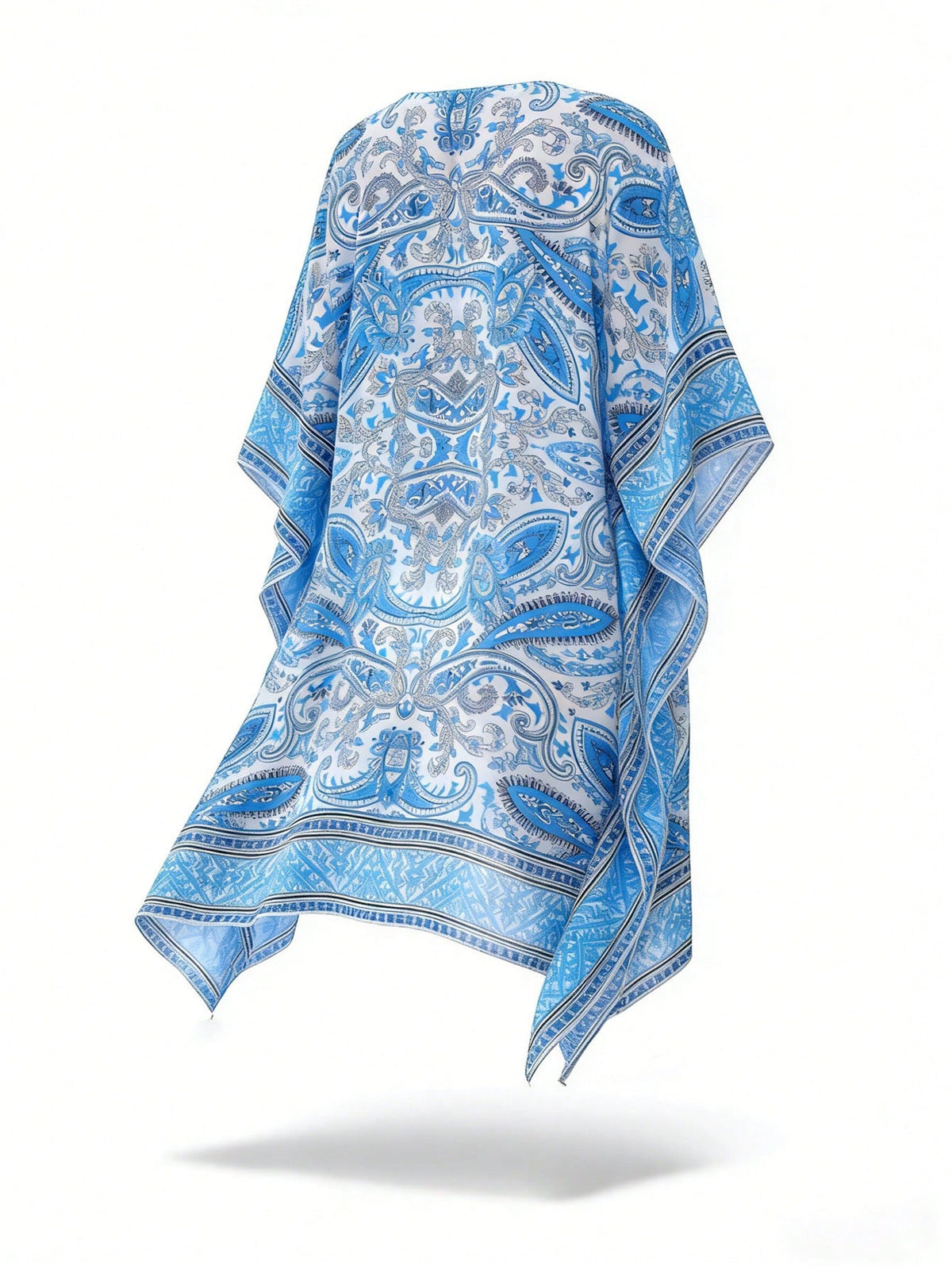 Swim Lushoire Summer Beach Women Holiday Loose Fit Cover Up Dress With Paisley Print V-Neckline And Batwing Sleeves