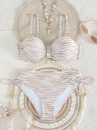 Swim Lushoire Women's New Special Fabric Metallic Bead Accent Swimwear Set
