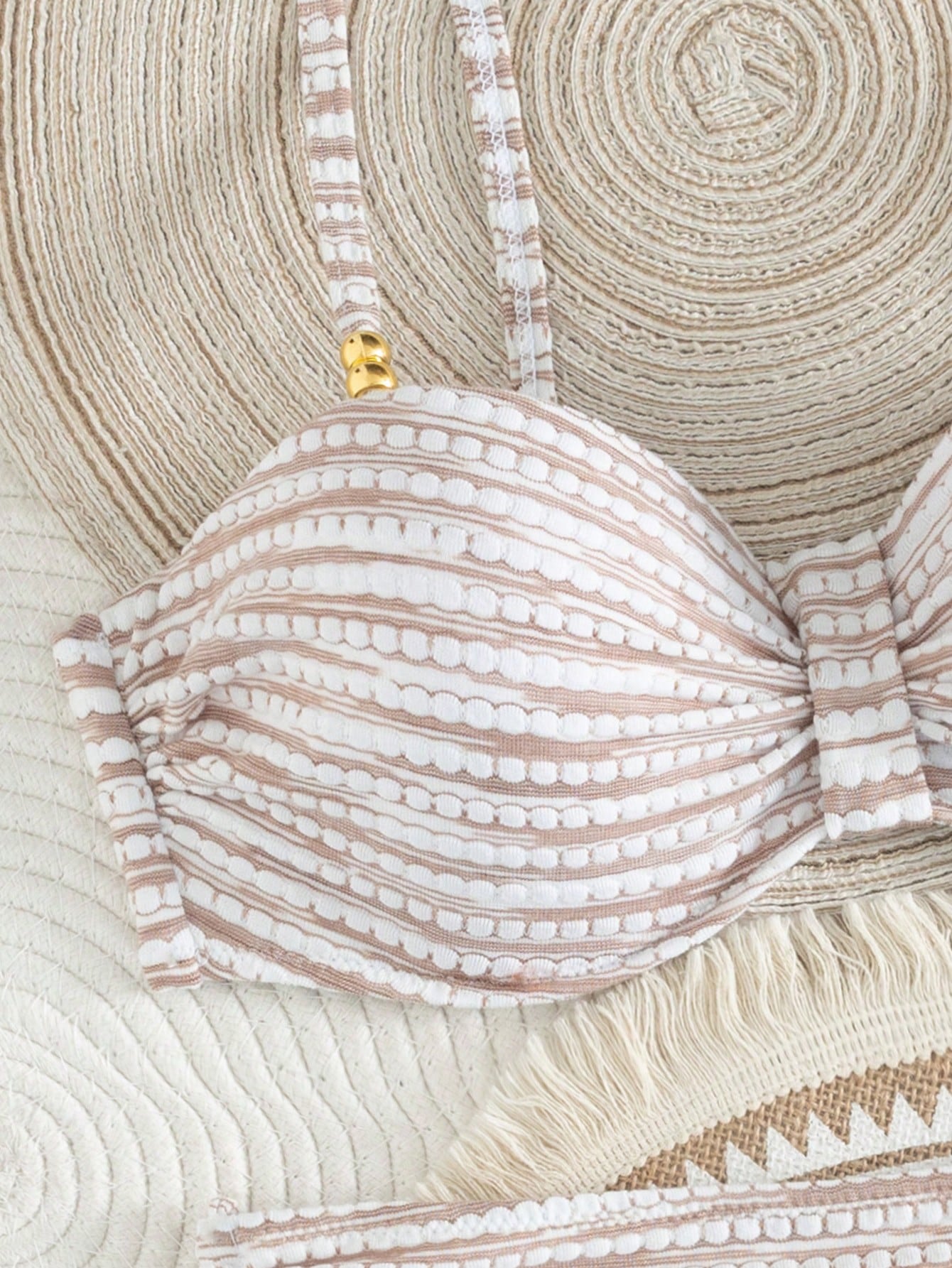 Swim Lushoire Women's New Special Fabric Metallic Bead Accent Swimwear Set