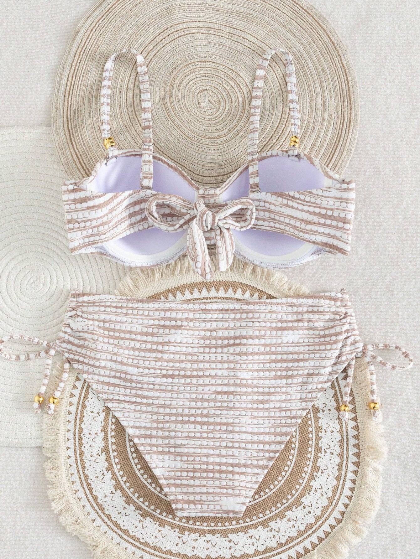 Swim Lushoire Women's New Special Fabric Metallic Bead Accent Swimwear Set