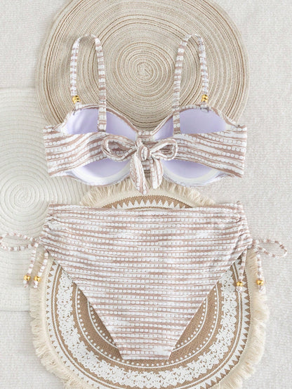 Swim Lushoire Women's New Special Fabric Metallic Bead Accent Swimwear Set