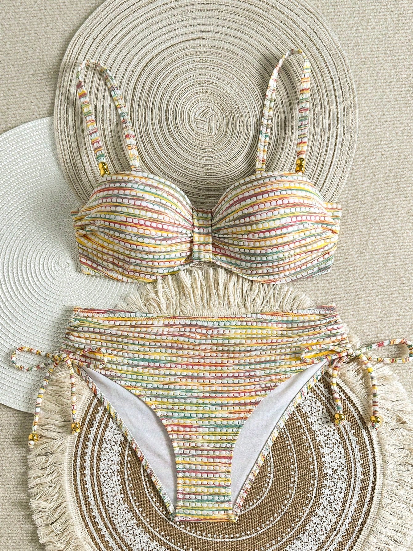 Swim Lushoire Women's New Special Fabric Metallic Bead Accent Swimwear Set