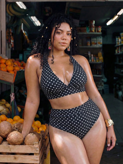 Swim Mod 2026 New Summer Plus Size Women 2-Piece Random Print High Waist Triangle Bikini Ruched Casual Sexy Swimsuit Set Beach Vacation