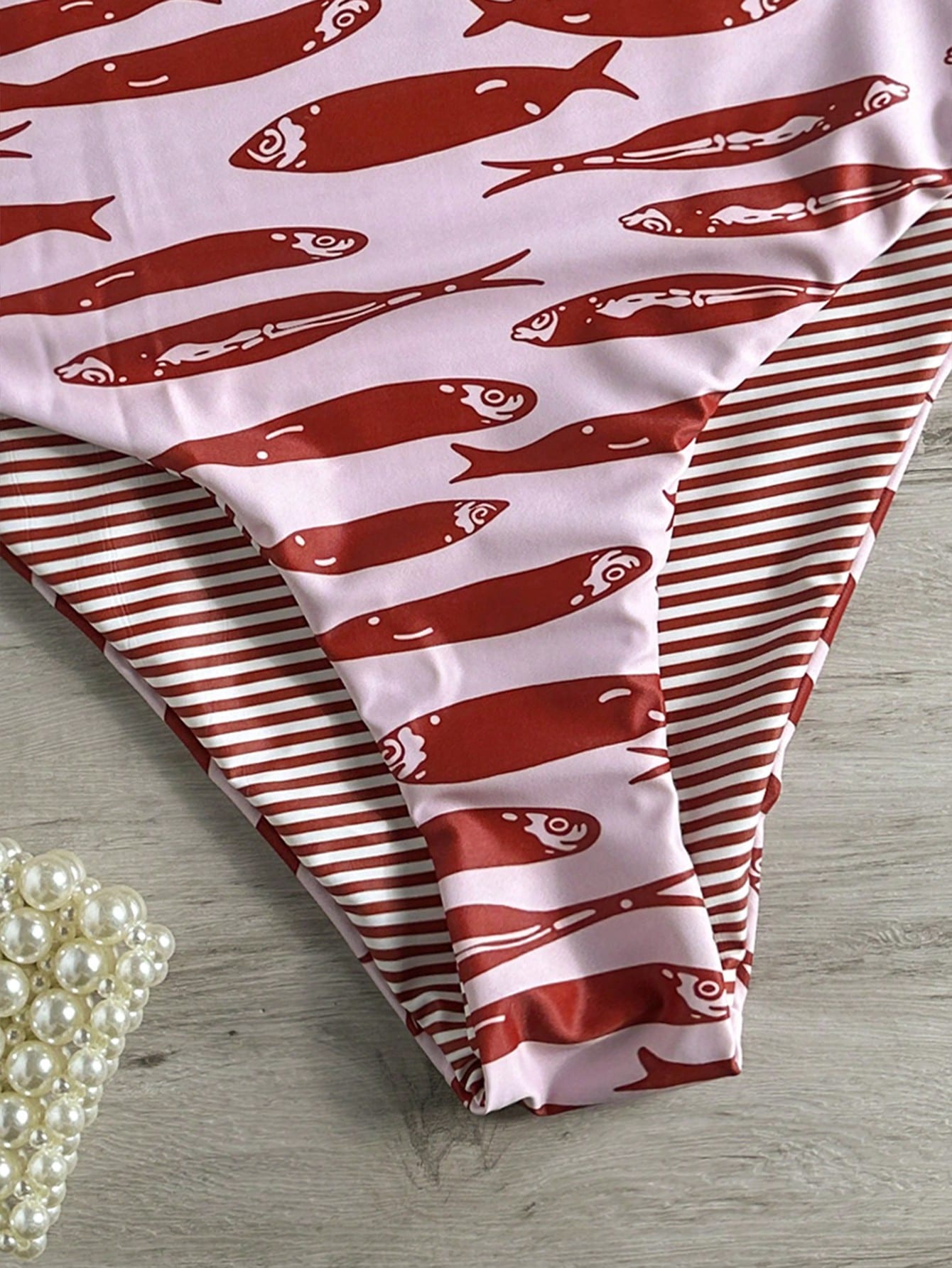 Swim Mod 2026 Spring/Summer Fish Print One-Piece Swimsuit One Piece Swimsuit V Neck Swimsuit Red Fish Print Swimsuit Striped Swimsuit