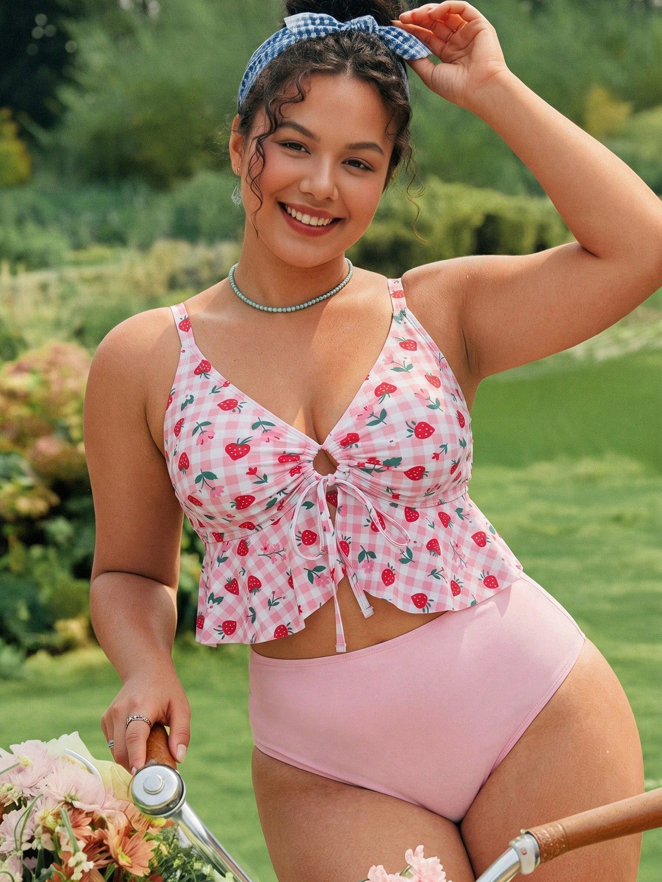 Swim Mod 2026 Spring/Summer New Plus Size Women's Fashionable Fresh Fruit Random Digital Print Bikini Set, Beach Outfit