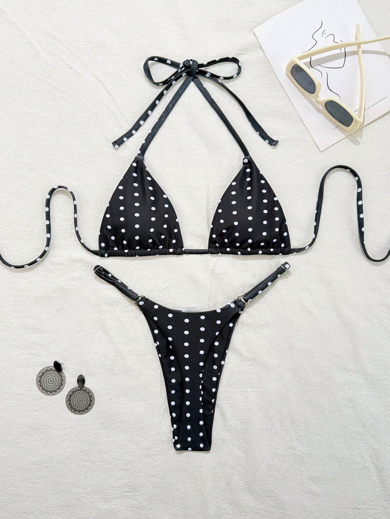 Swim Mod 2pcs Polka Dot Print Sexy Bikini Set, Micro Triangle Briefs, Summer