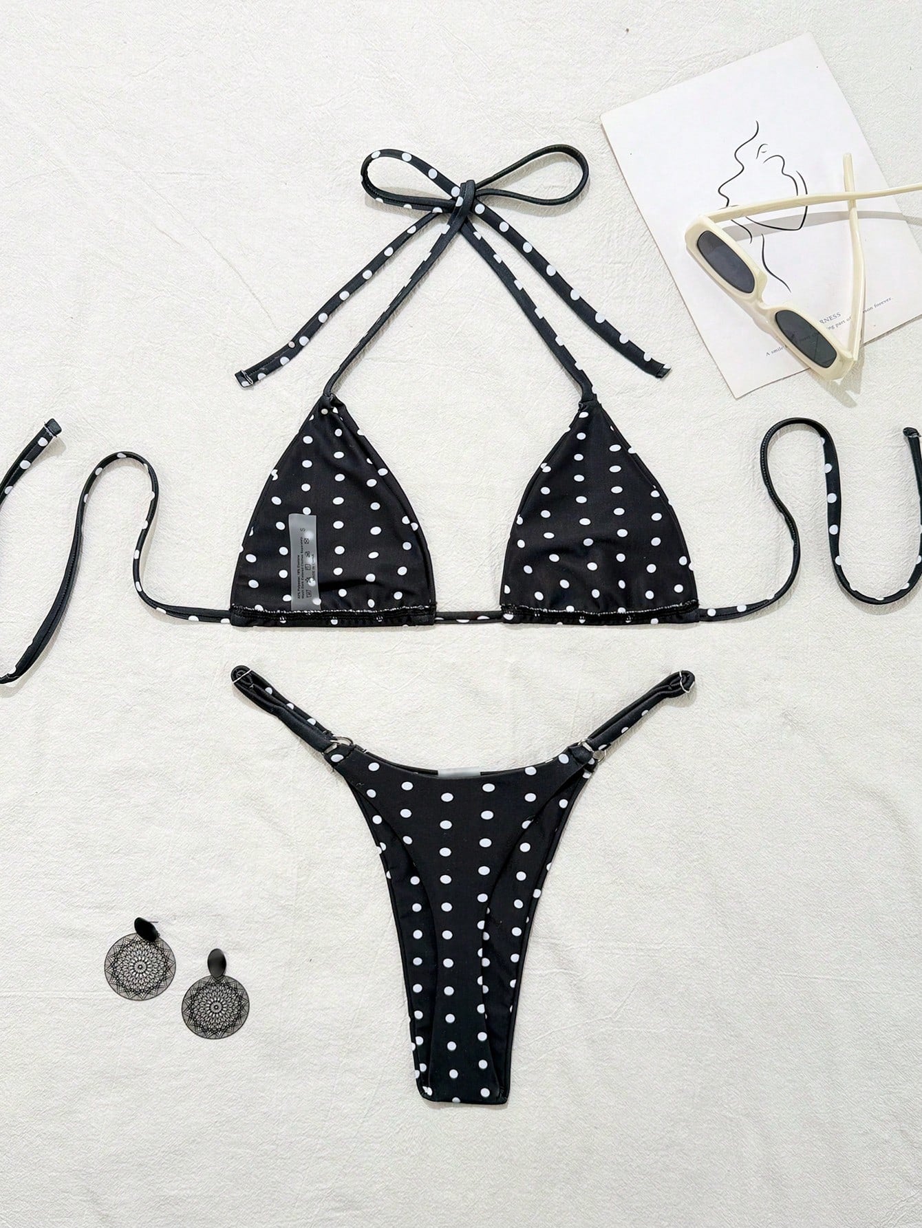 Swim Mod 2pcs Polka Dot Print Sexy Bikini Set, Micro Triangle Briefs, Summer