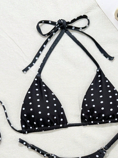Swim Mod 2pcs Polka Dot Print Sexy Bikini Set, Micro Triangle Briefs, Summer