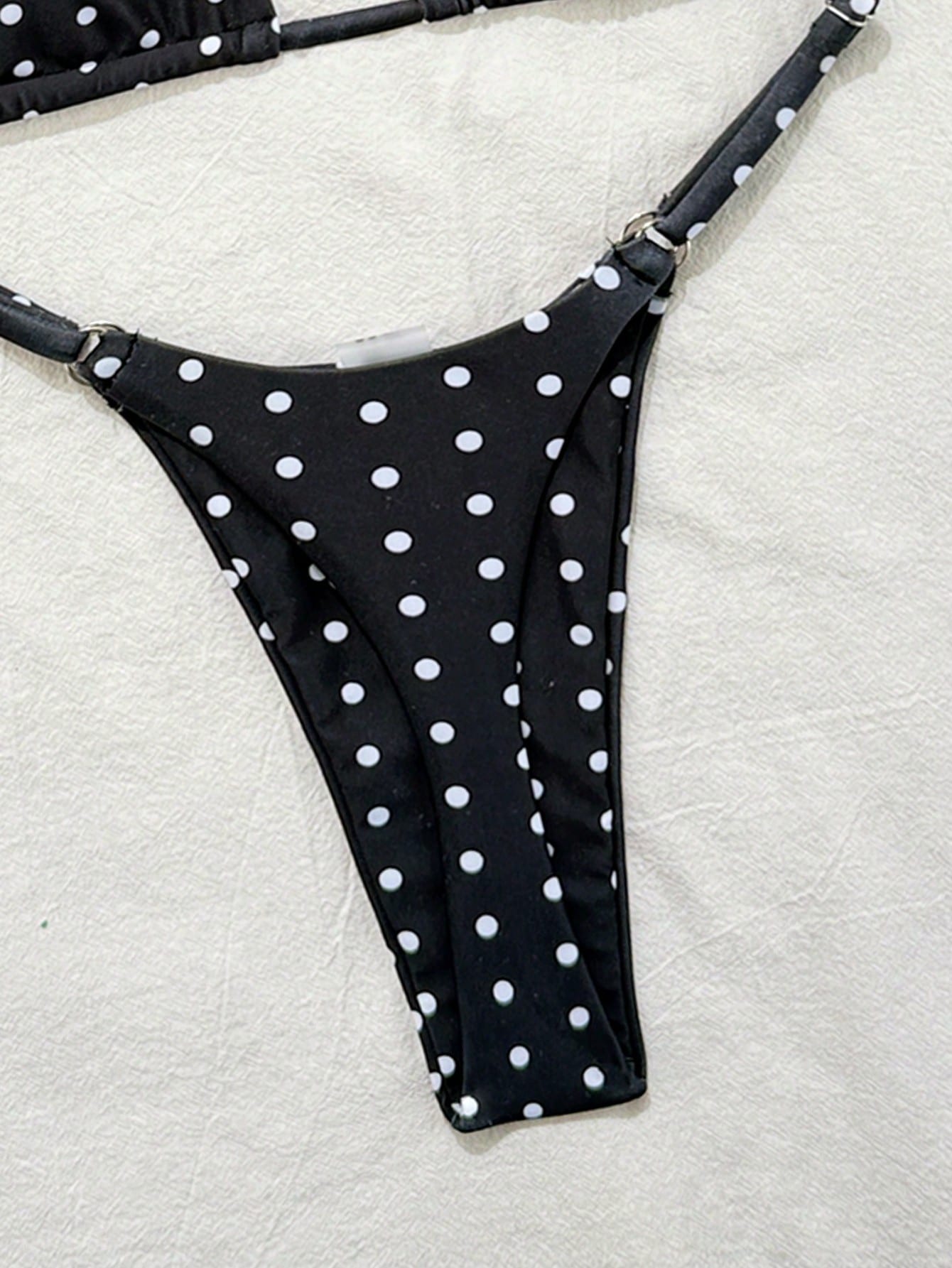 Swim Mod 2pcs Polka Dot Print Sexy Bikini Set, Micro Triangle Briefs, Summer
