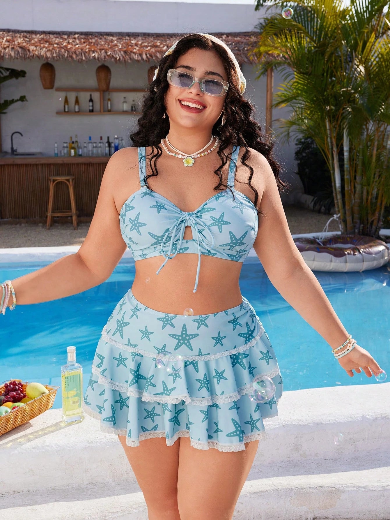 Swim Mod 3pcs Plus Size Women's Starry Print Swimwear, Cute And Playful For Summer