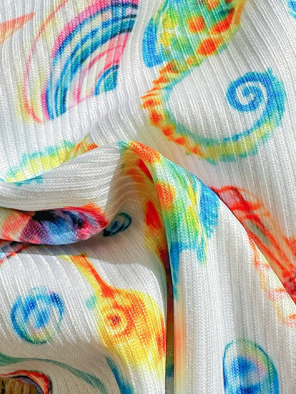 Swim Mod Beach Summer For Women: Random Shell Decor Halter Textured Fabric Triangle Tops, Sexy Swimwear