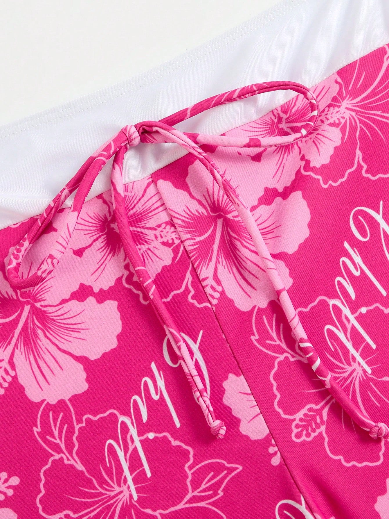 Swim Mod Magenta Tropical Ditsy Floral Deep Tie Straps Casual Vacation Pool Women's Halter Neck Push-Up Bikini Top