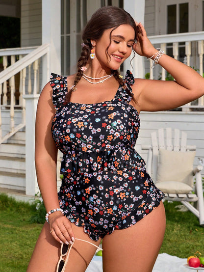 Swim Mod Plus Size Women Casual Ditsy Floral Set