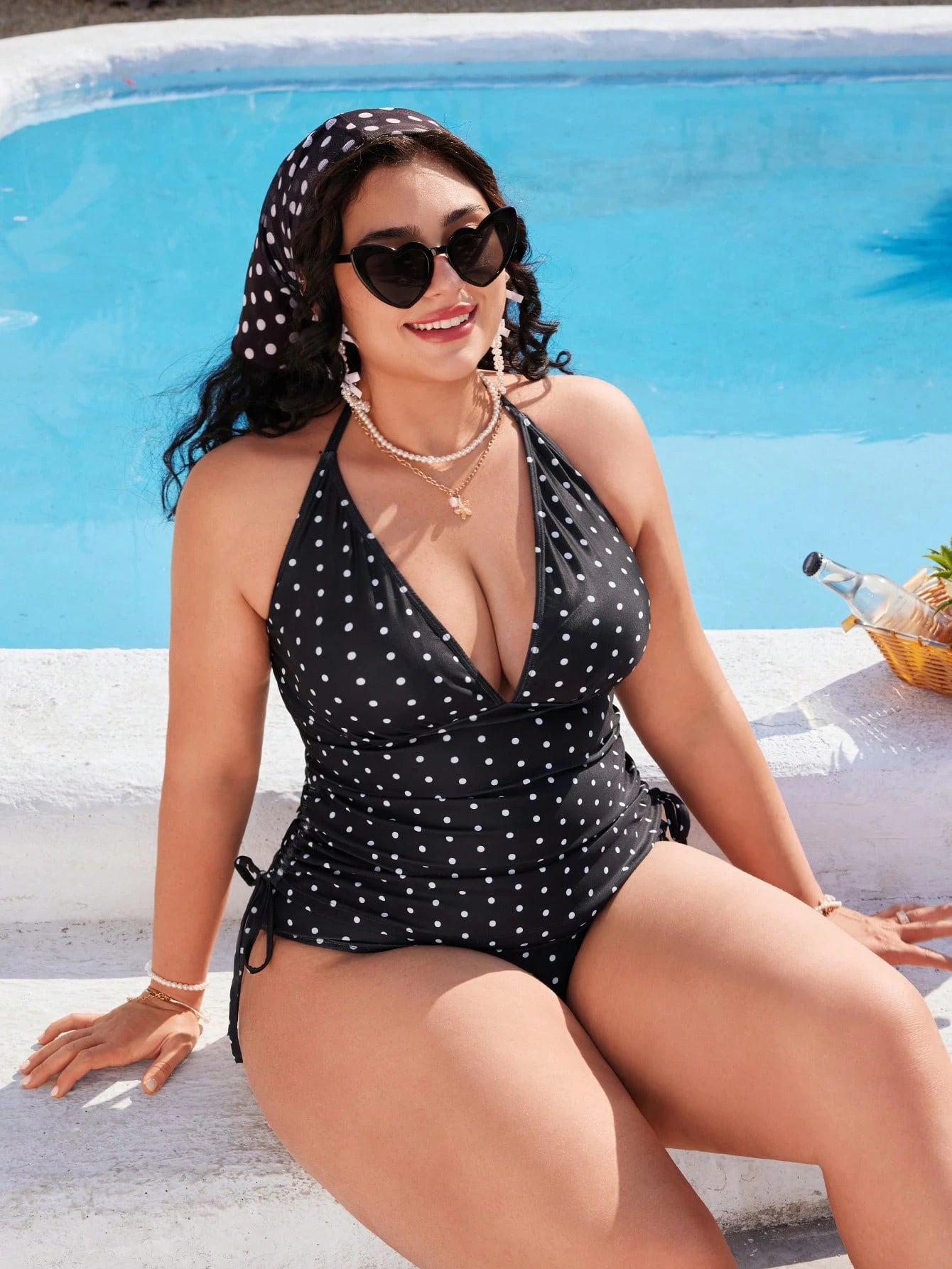 Swim Mod Plus Size Women's Sweet Polka Dot Print Beach Vacation Bikini Set