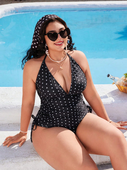 Swim Mod Plus Size Women's Sweet Polka Dot Print Beach Vacation Bikini Set
