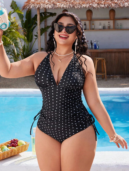 Swim Mod Plus Size Women's Sweet Polka Dot Print Beach Vacation Bikini Set