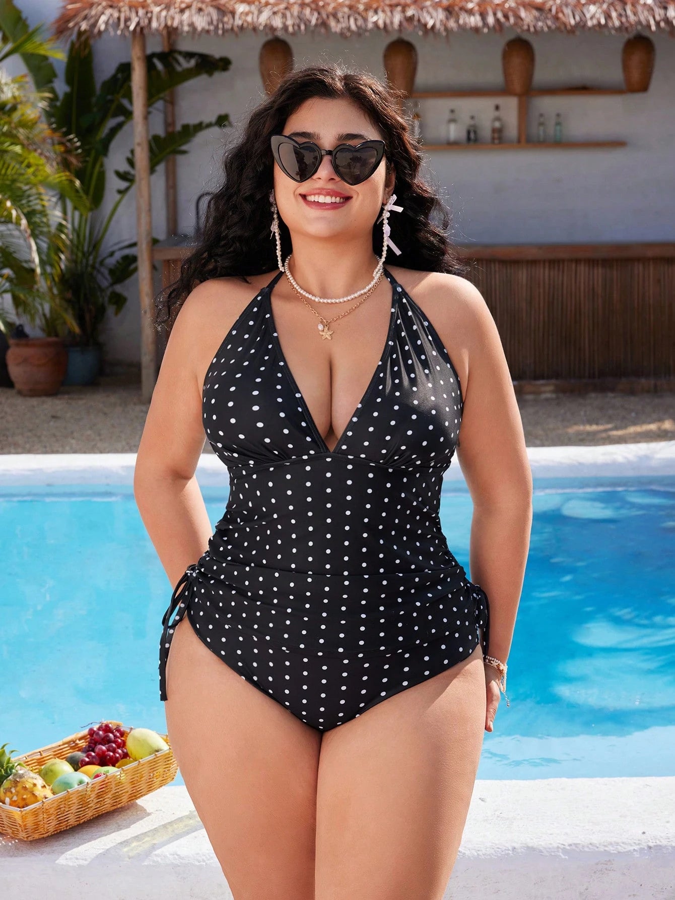 Swim Mod Plus Size Women's Sweet Polka Dot Print Beach Vacation Bikini Set