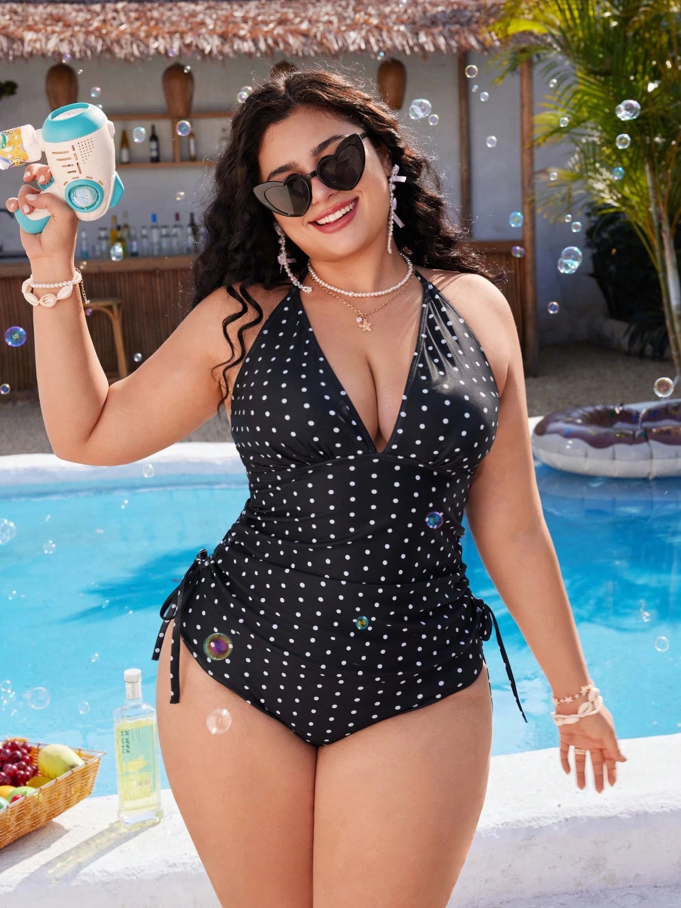 Swim Mod Plus Size Women's Sweet Polka Dot Print Beach Vacation Bikini Set