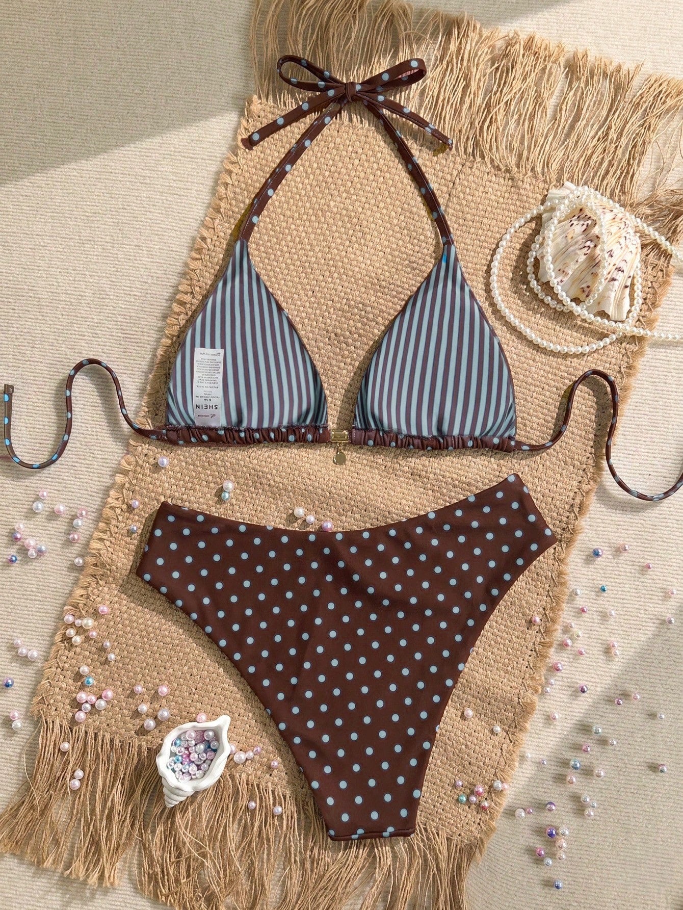 Swim Mod Plus Size Women Seashell Print Sweet Sexy Beach Beach Vacation Vacation Bikini Set Light Blue Summer