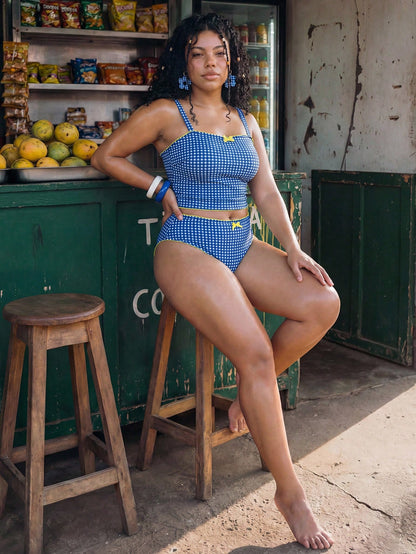 Swim Mod Plus Size Women Summer Beach Plaid Tankini Swimwear Set