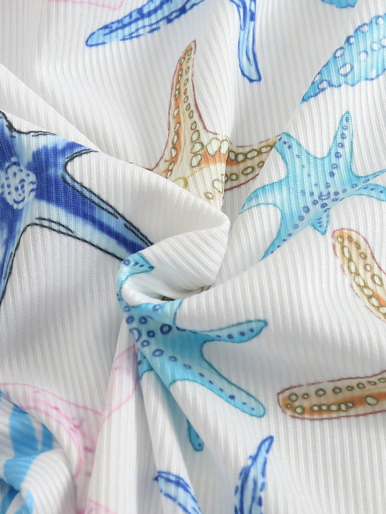 Swim Mod Plus Size Women Summer Starfish Printed Halter Bikini Set With Shell Decor Tankini Swimsuits