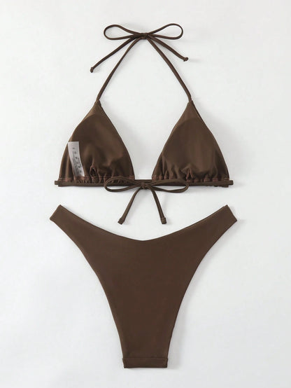 Swim Mod Summer Beach Solid Color Simple Ladies' Bra & Swim Bottom Swimwear Set Bathing Suit