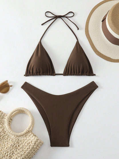Swim Mod Summer Beach Solid Color Simple Ladies' Bra & Swim Bottom Swimwear Set Bathing Suit