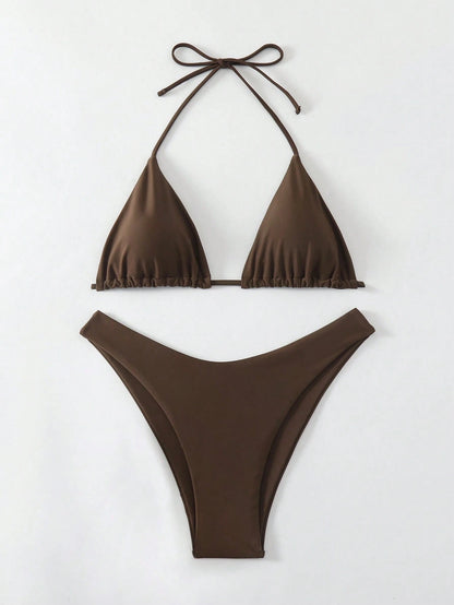 Swim Mod Summer Beach Solid Color Simple Ladies' Bra & Swim Bottom Swimwear Set Bathing Suit