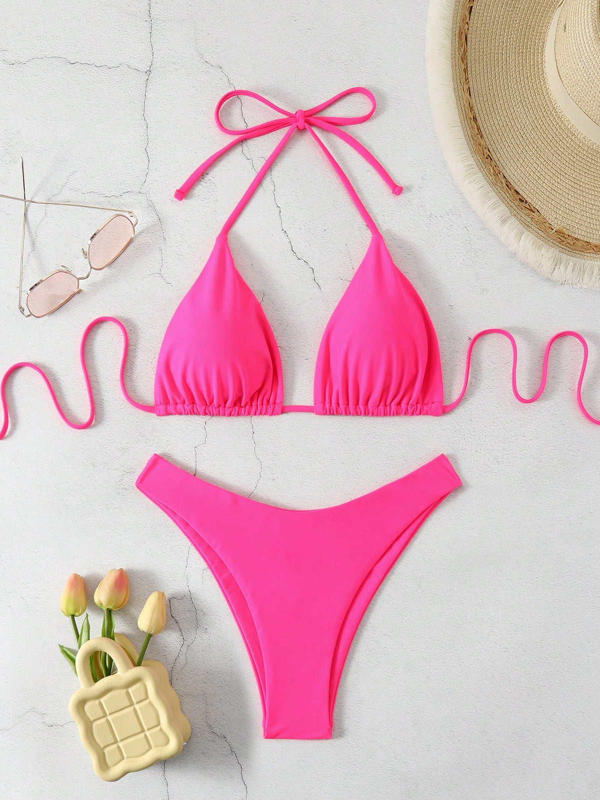 Swim Mod Summer Beach Solid Color Simple Ladies' Bra & Swim Bottom Swimwear Set Bathing Suit