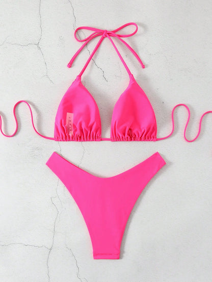 Swim Mod Summer Beach Solid Color Simple Ladies' Bra & Swim Bottom Swimwear Set Bathing Suit