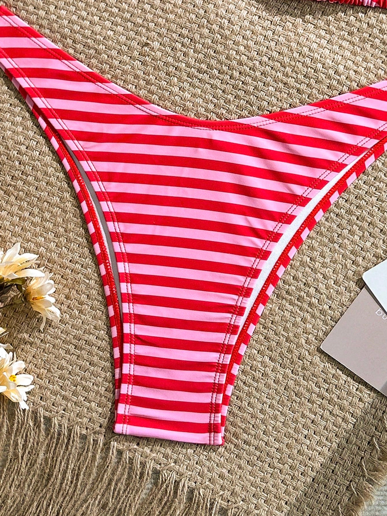 Swim Mod Women's Color Block Stripe Halter Neck Fashion Summer Bikini Swimsuit
