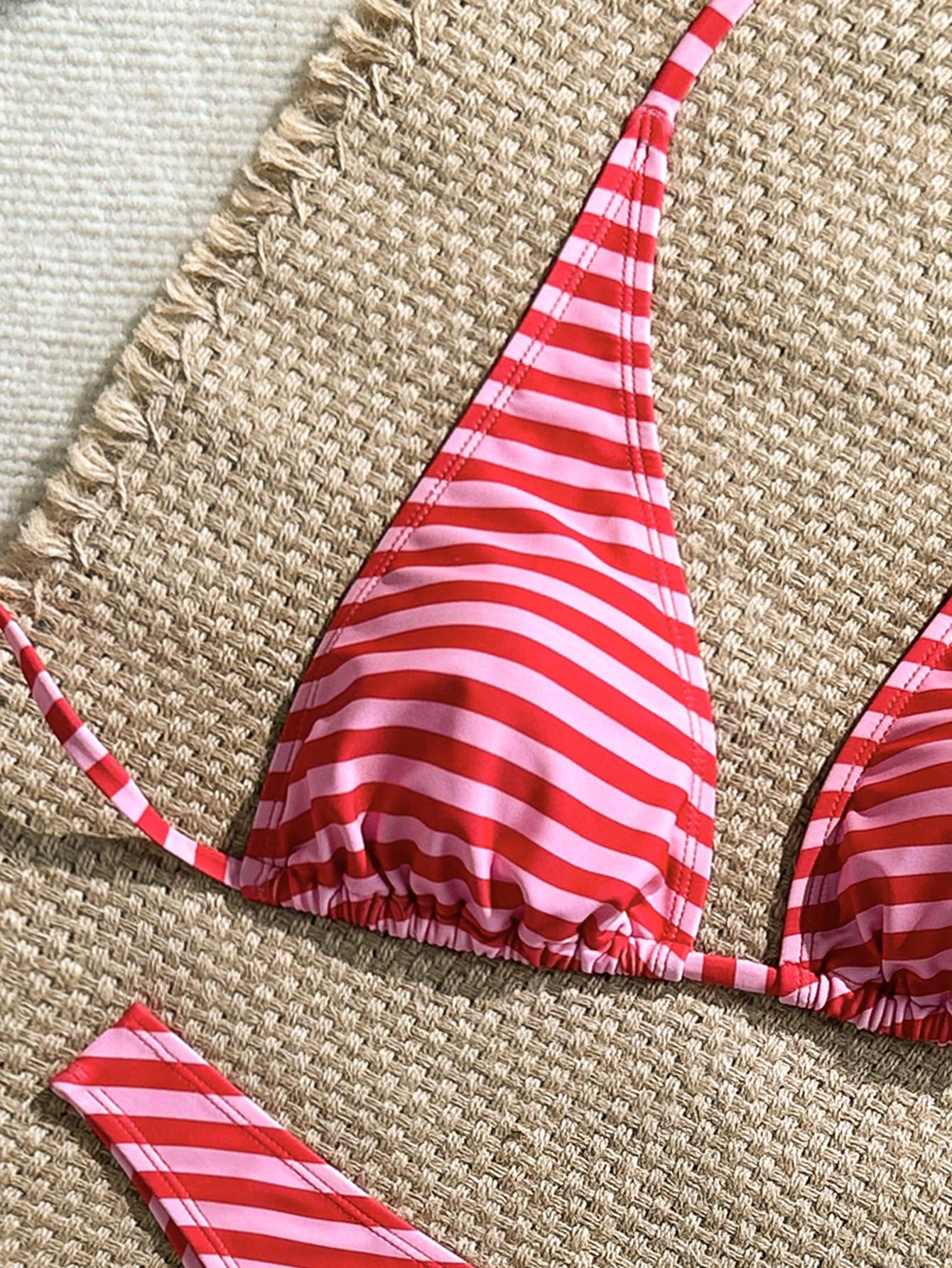 Swim Mod Women's Color Block Stripe Halter Neck Fashion Summer Bikini Swimsuit