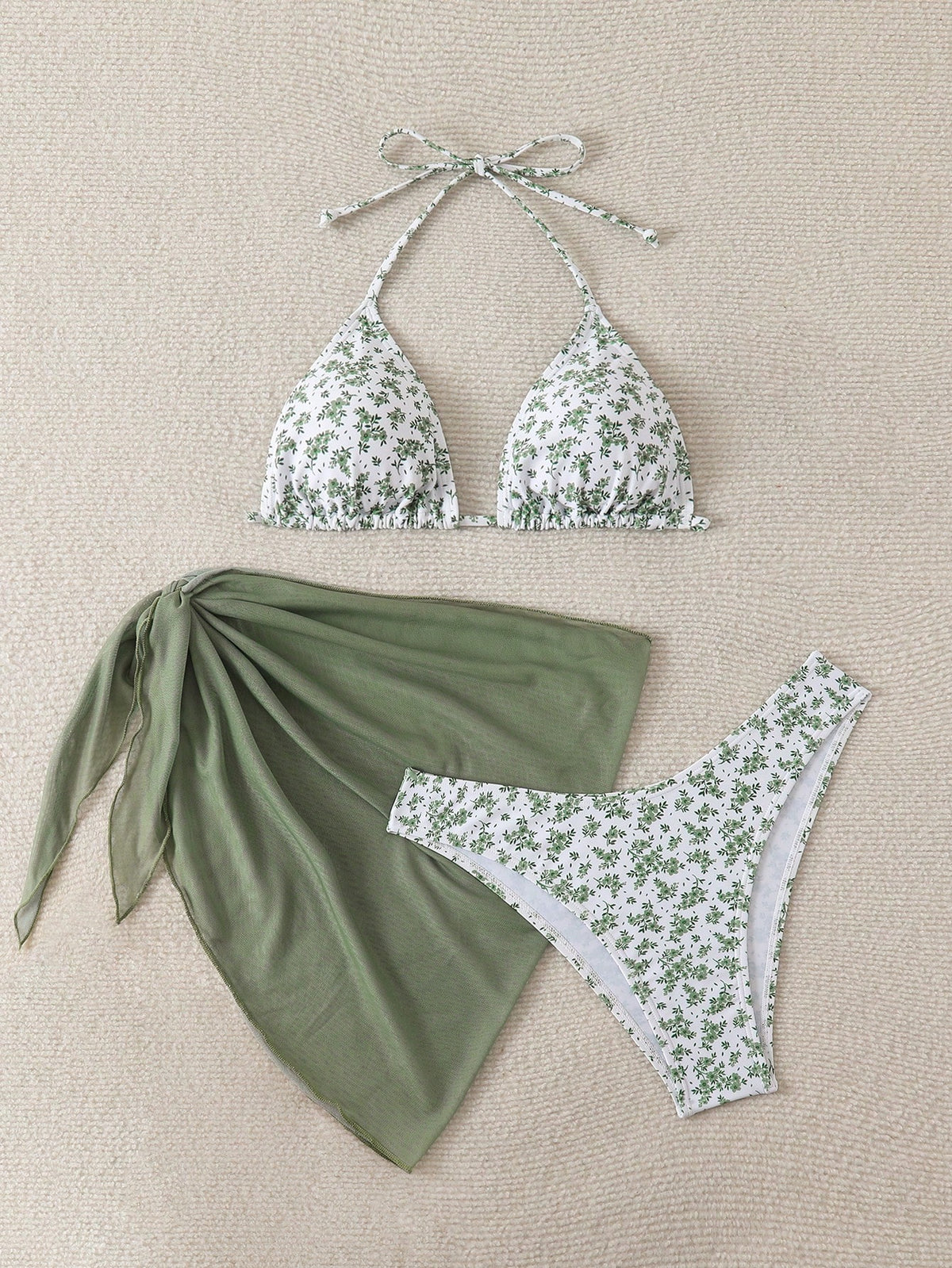 Swim Mod Women's Halter Backless Tie Bikini Top And Bottom Swimwear Set For Summer Beach Vacation