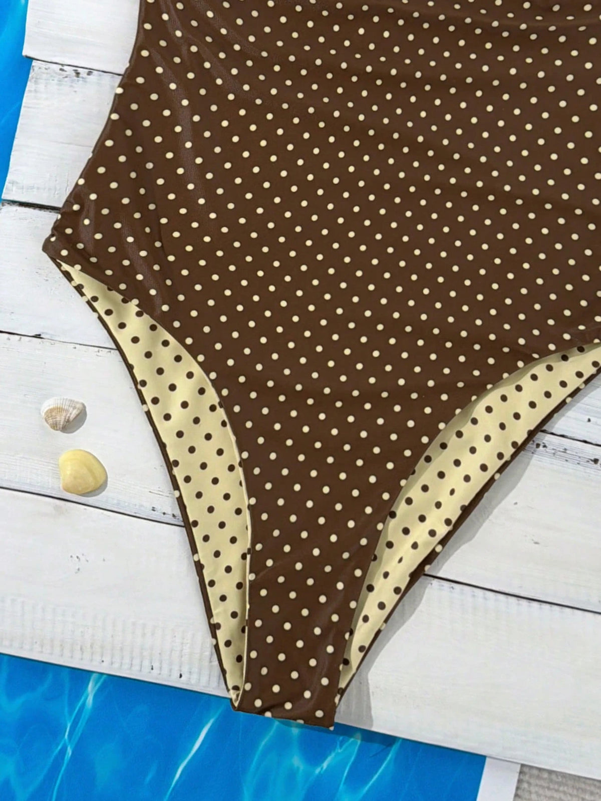 Swim Mod Women's Reversible Adjustable Spaghetti Strap One-Piece Swimsuit,Brown Polka Dot Striped,Summer Tropical Beach Holiday Vacation,Brown Polka Dot
