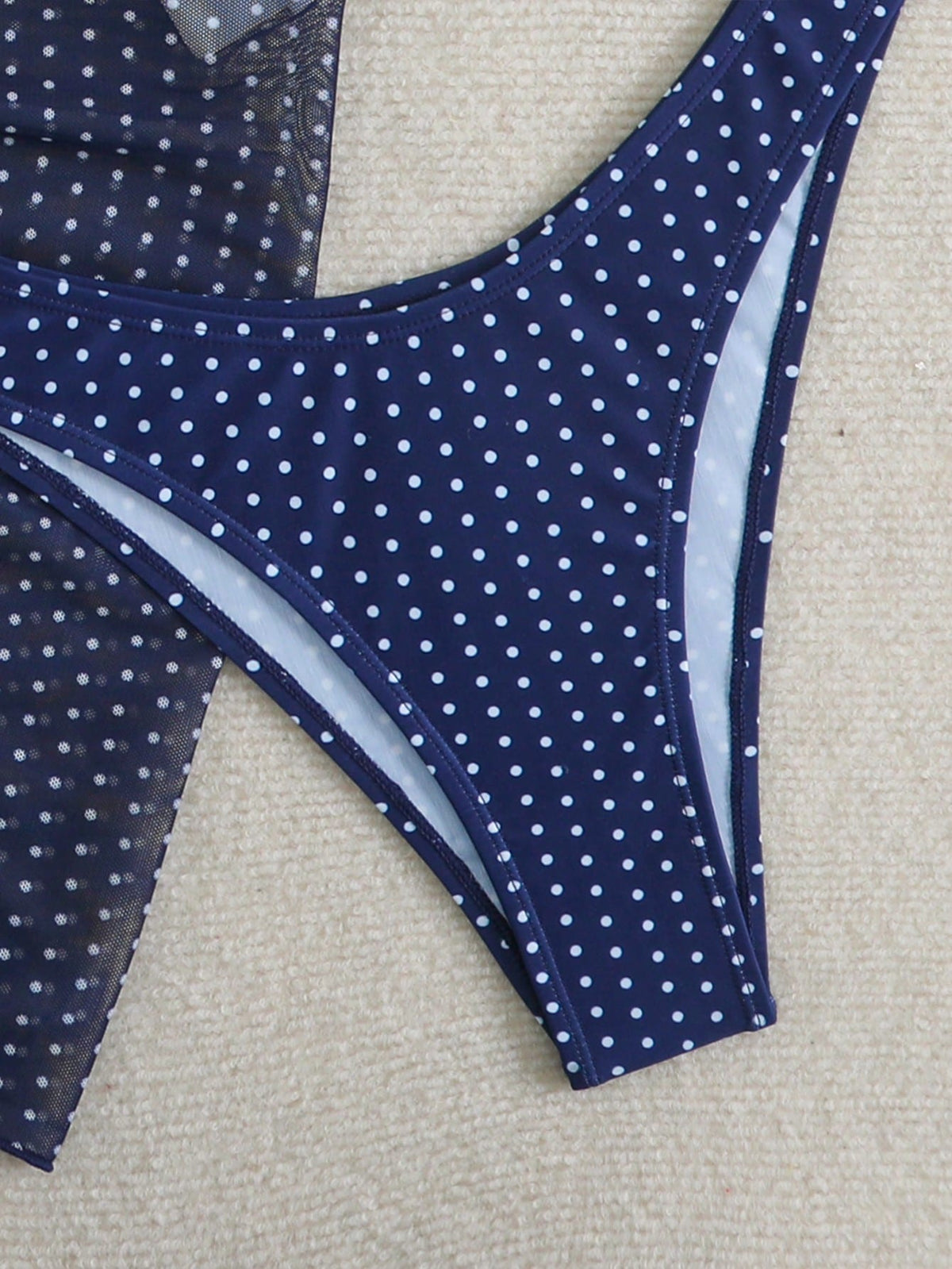 Swim Mod Women's Summer Beach Vacation Polka Dot Halter Tie Sexy Bikini Triangle Bottom Two-Piece Swimsuit Set With Mini Skirt Navy Blue Polka Dot
