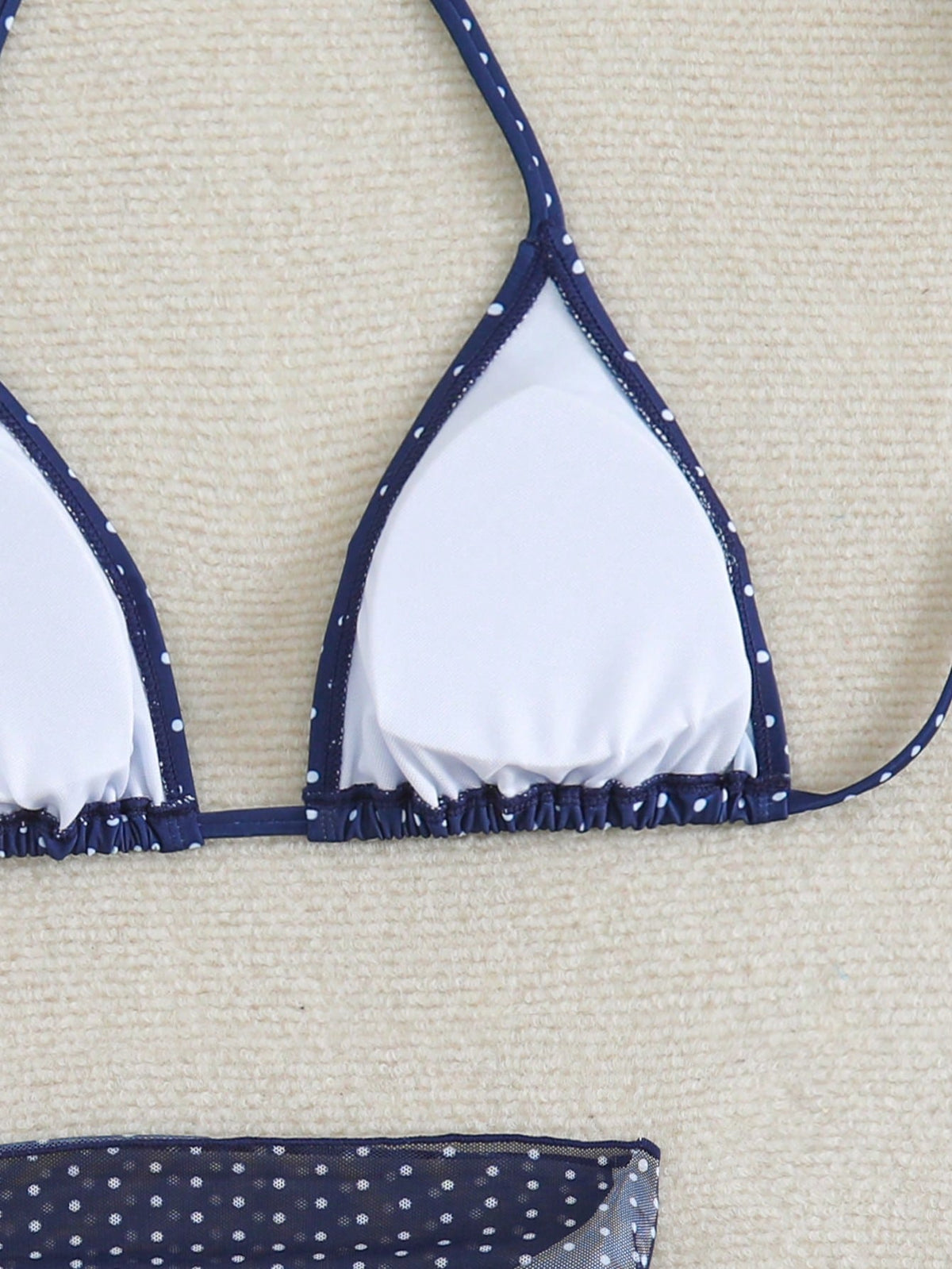 Swim Mod Women's Summer Beach Vacation Polka Dot Halter Tie Sexy Bikini Triangle Bottom Two-Piece Swimsuit Set With Mini Skirt Navy Blue Polka Dot