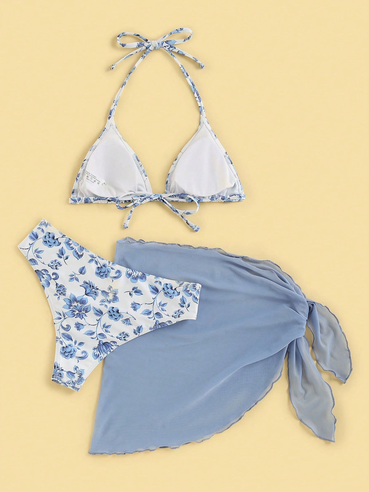 Swim Mod Women's Summer Beach Vacation Polka Dot Halter Tie Sexy Bikini Triangle Bottom Two-Piece Swimsuit Set With Mini Skirt Navy Blue Polka Dot