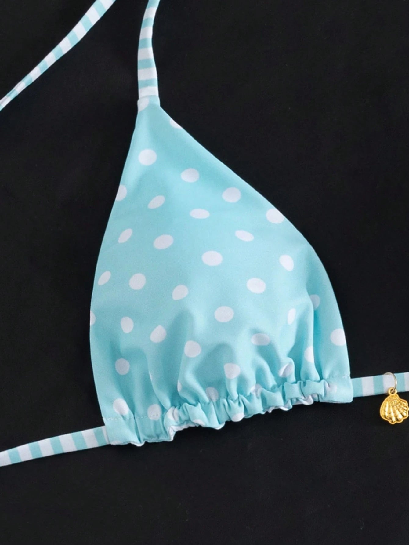Swim Mod Women's Sweet Light Blue Polka-Dot And Stripe Print Reversible Bikini Set,Beach Party Outfits