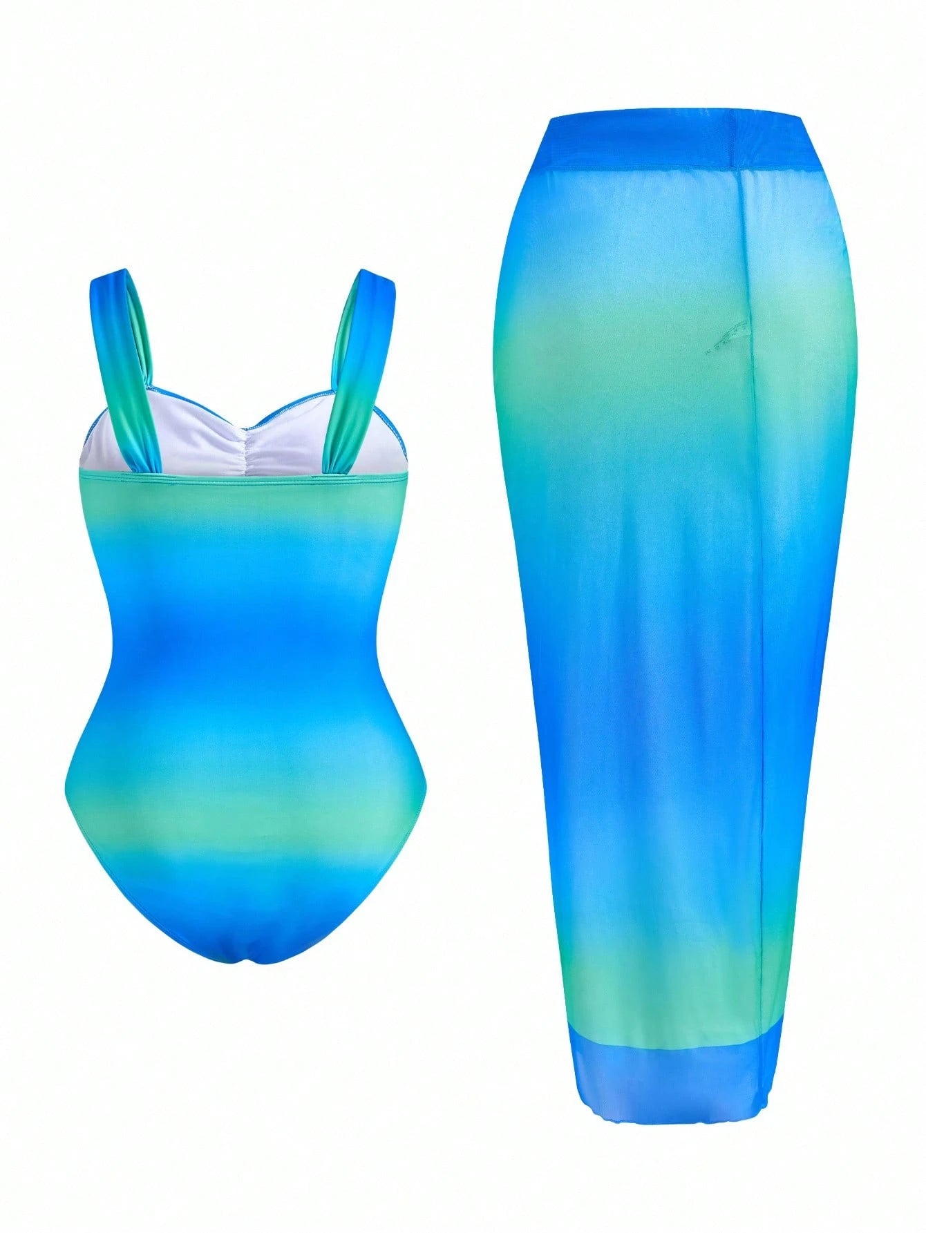 Swim Oasis 2pcs Plus Size Women's Fashion Ombre Ruched One Piece Swimsuit For Summer Beach Vacation