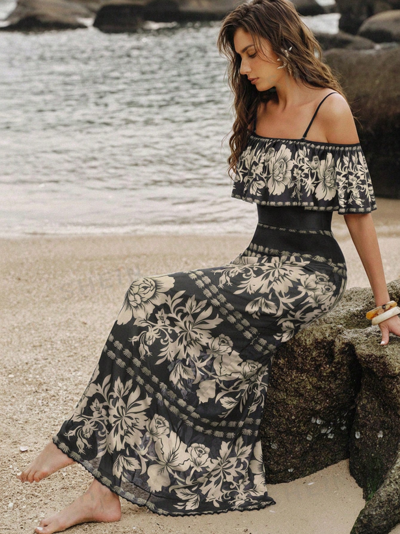 Swim Oasis 2pcs/Set Summer Fashion 3D Print Design High-End Bestselling Ruffled One-Piece Swimsuit With Beach Cover-Up Dress