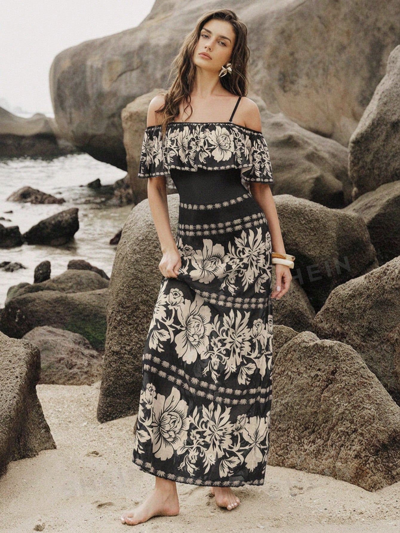 Swim Oasis 2pcs/Set Summer Fashion 3D Print Design High-End Bestselling Ruffled One-Piece Swimsuit With Beach Cover-Up Dress