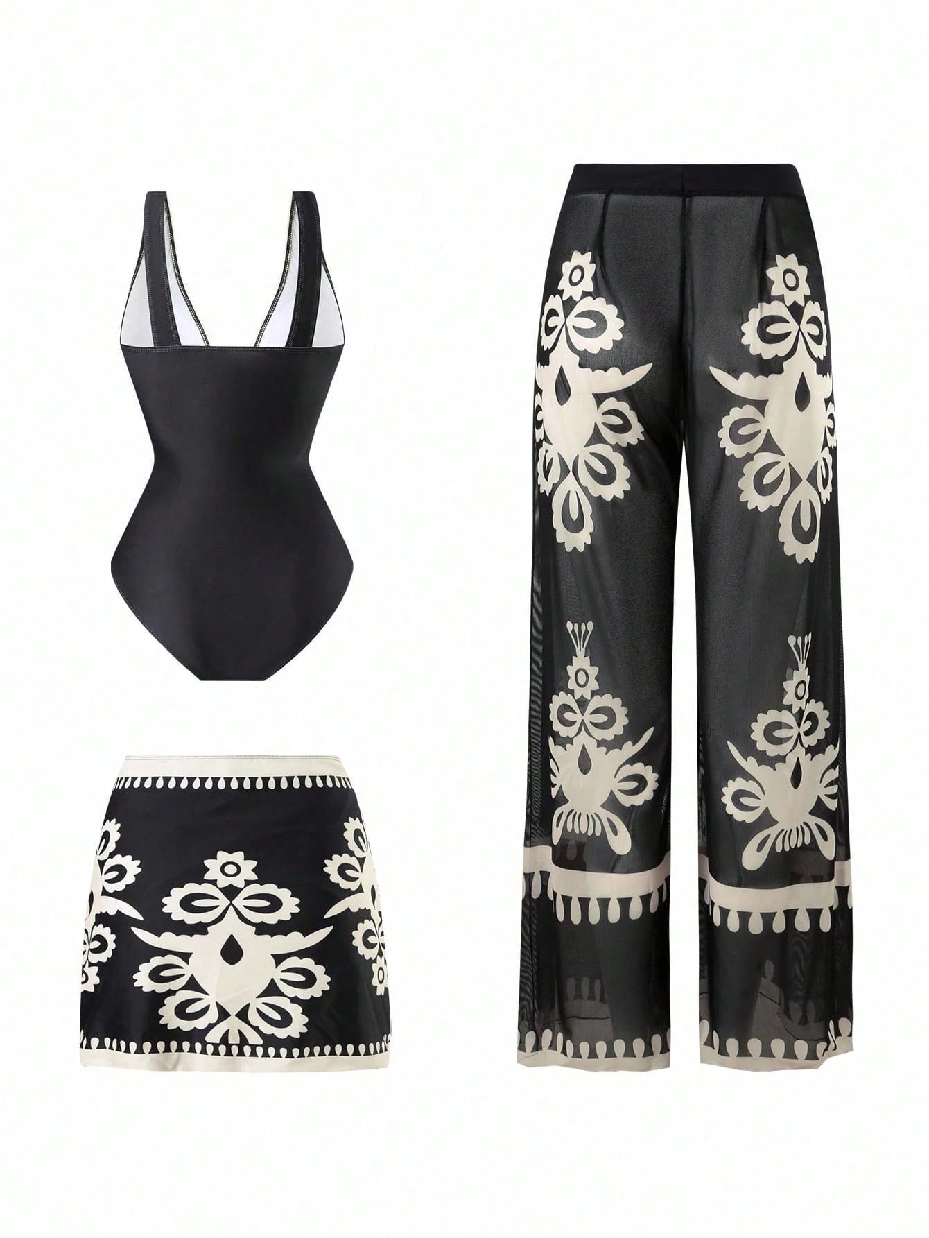 Swim Oasis 3pcs/Set Plus Size One-Piece Swimsuit, Minimalist Daily Summer Women Beach Outfit