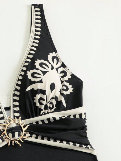 Swim Oasis 3pcs/Set Plus Size One-Piece Swimsuit, Minimalist Daily Summer Women Beach Outfit