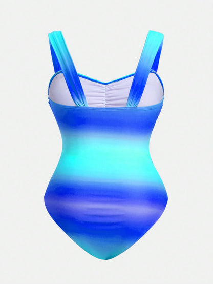 Swim Oasis Plus Size Women 2pcs Gradient Ruched One-Piece Swimsuit