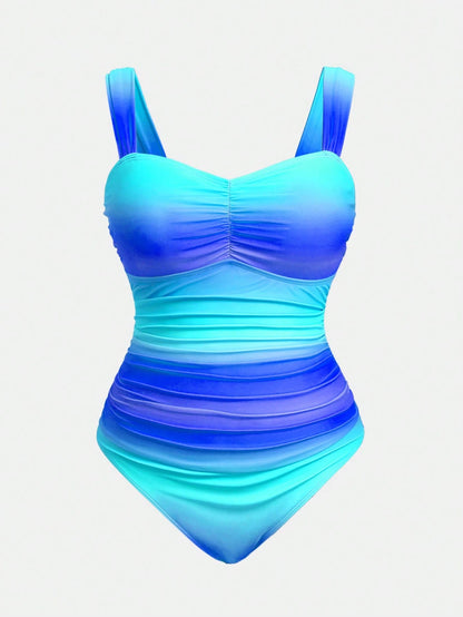 Swim Oasis Plus Size Women 2pcs Gradient Ruched One-Piece Swimsuit