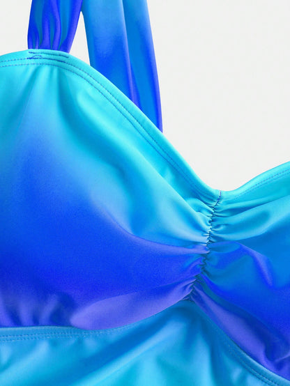 Swim Oasis Plus Size Women 2pcs Gradient Ruched One-Piece Swimsuit